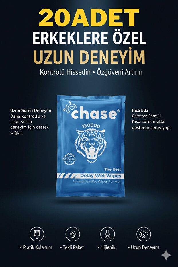 Chase 20 Adet Erkekler için Uzun Deneyim Rötar Mendil