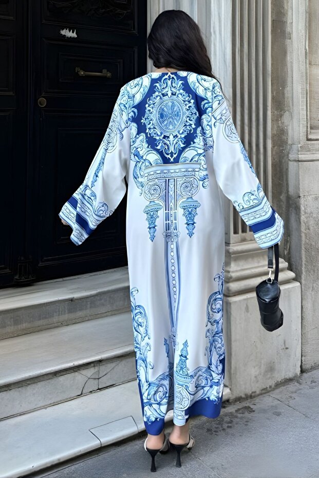 MSN Baskılı V Yaka Maxi Elbise - 2