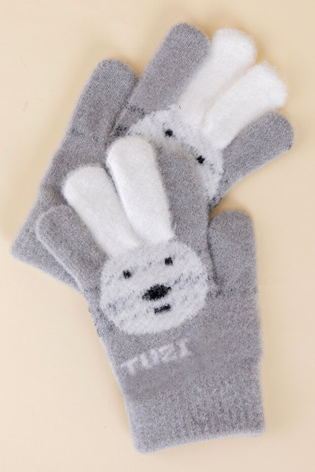 Renkli Kulaklı Gri Eldiven - 2