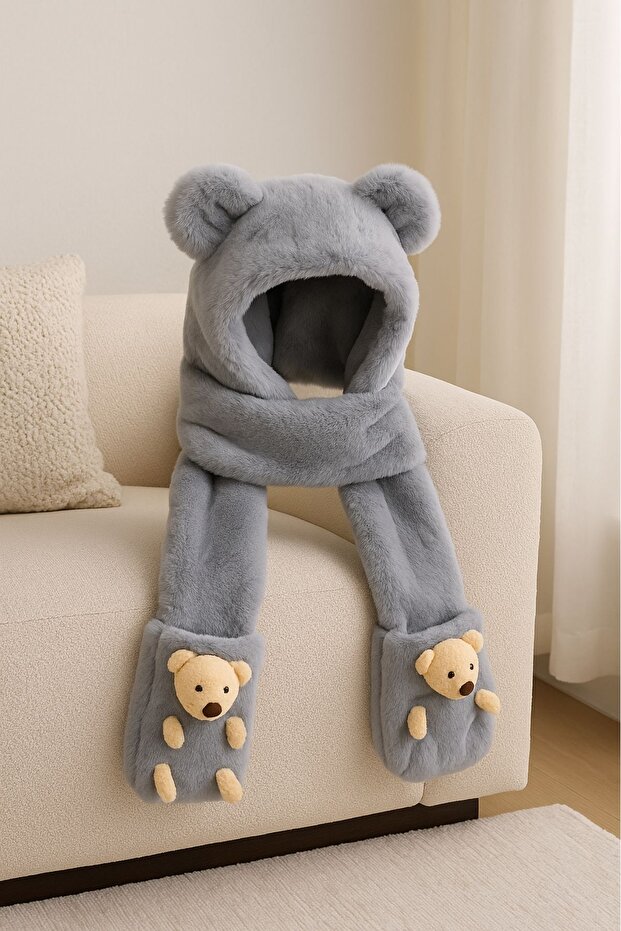 Sevimli Fare Bere Atkı Gri - 2