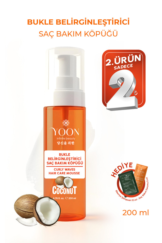 YOON Bukle Belirginleştirici Saç Köpüğü 200 ml – Hindistan Cevizi Özlü, Paraben, SLS ve Silikon İçermez