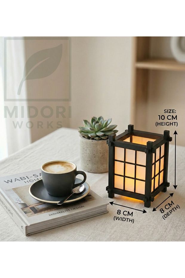 Decorative Japanese Lantern Table Lamp - Shoji Zen Style Night Light (with Led Tealight Gift) Black