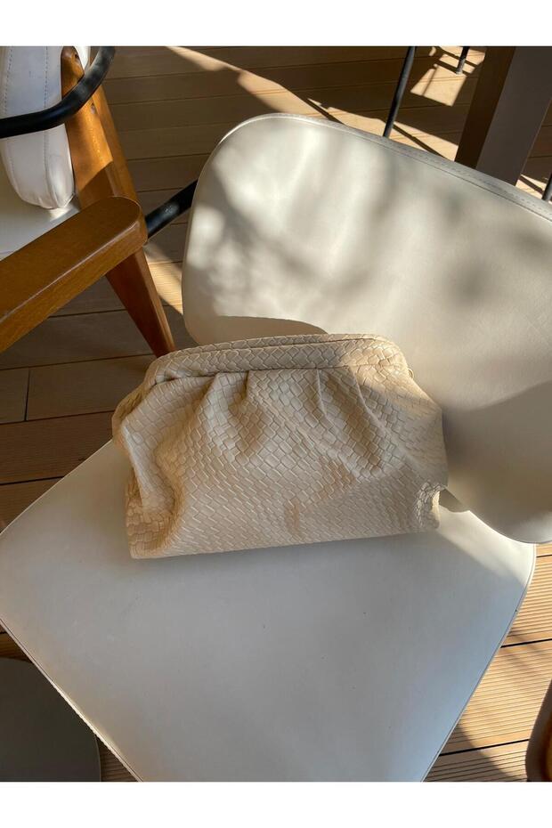 Glow Knitted Detailed Hand, Shoulder and Crossbody Bag Cream