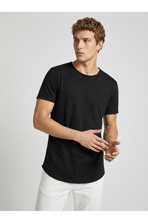 Slim Fit Siyah Oval Uzun Basic T-shirt - 5