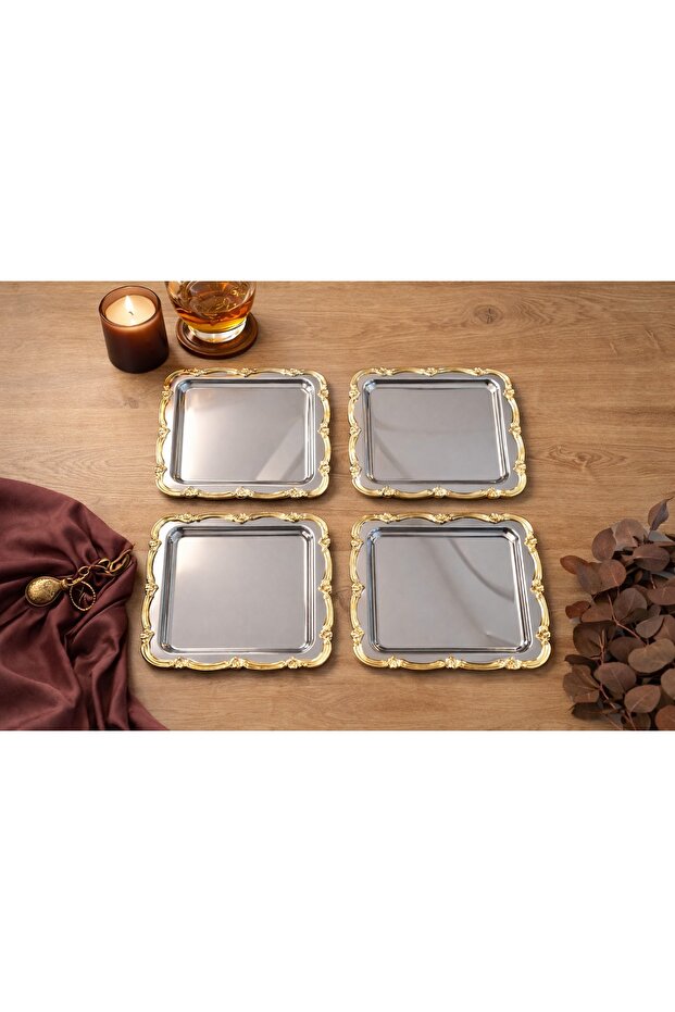 Metal Square Corded Serving Tray 23X23 cm | Modern and Decorative Presentation Tray