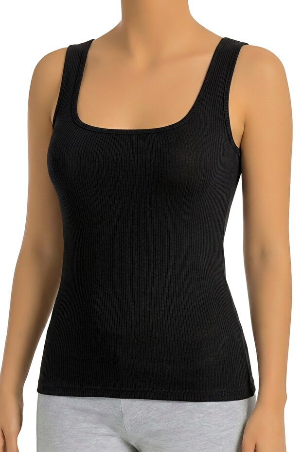 Women's Cotton Undershirt Thick Strap Ribbed U-Neck Underwear Comfort (3136)