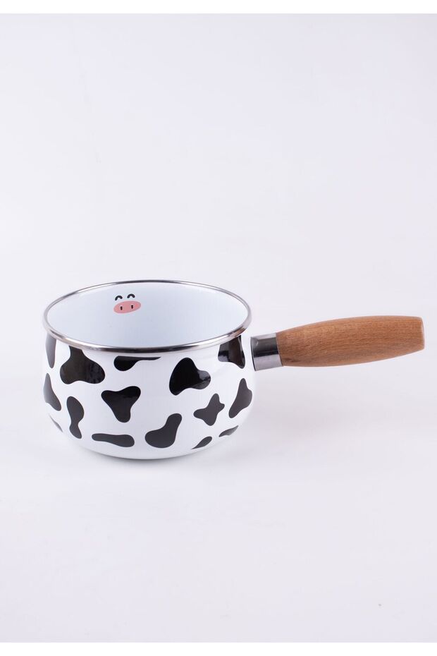 Mötilda Enameled Sauce Pan with Wooden Handle 16cm 1.3 Liters (Suitable for All Stove Including Induction)