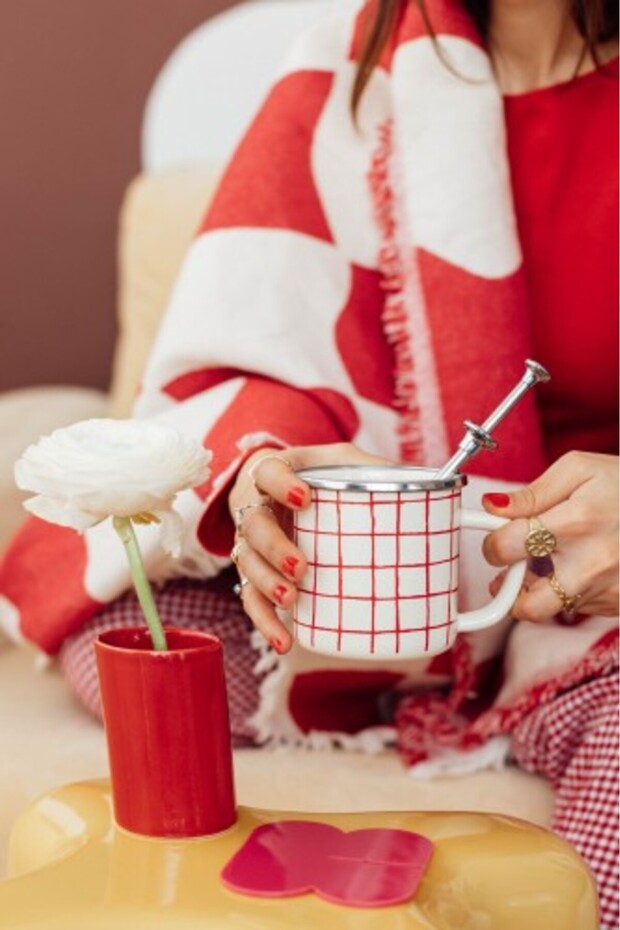 Cupid Grid Pattern Enamel Mug - 3