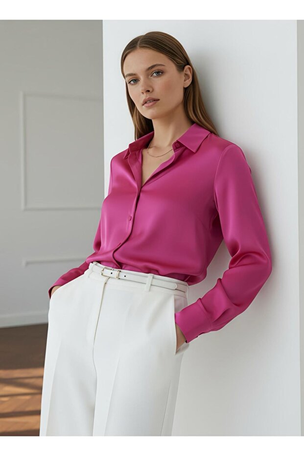 Saten Yüzeyli Fitted Gömlek - 1