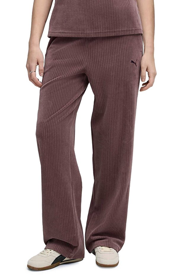 Ess Elevated Velour Rib S Brown Women's Sweatpants
