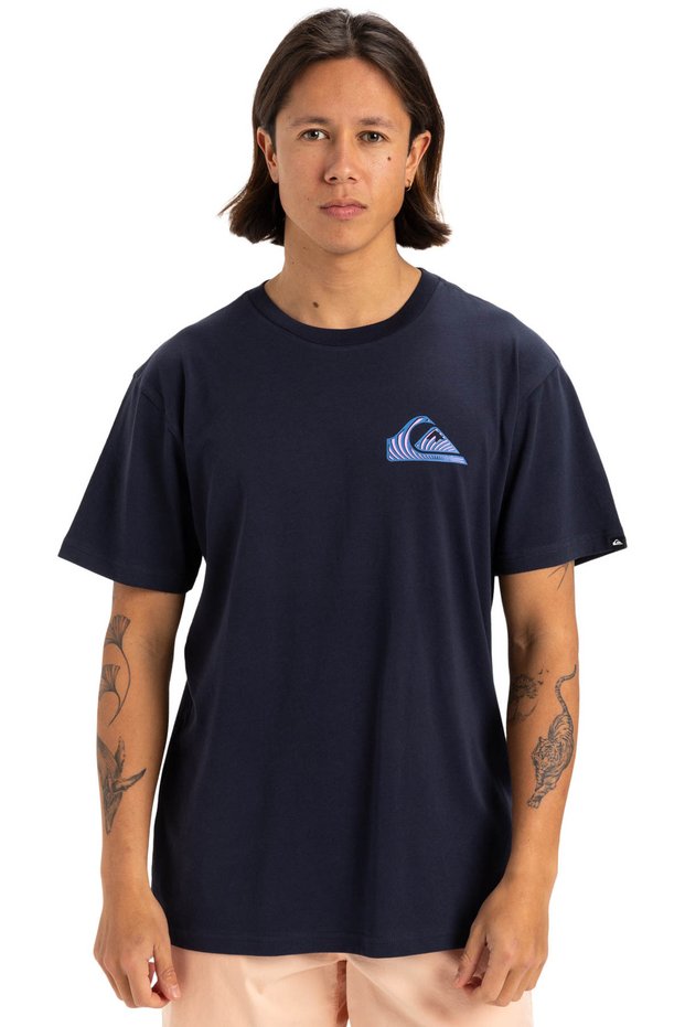 Window Pane Men's Navy Blue Round Neck T-Shirt