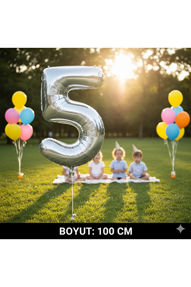 40" Inch 100 cm (5) Number Foil Balloon Silver Gray