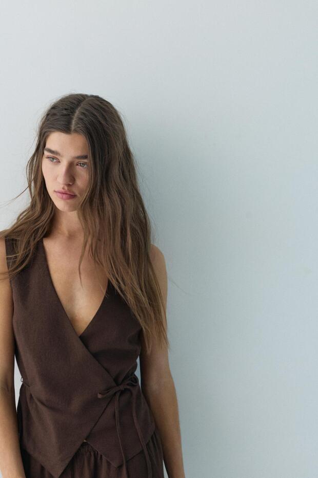 Yanları bağlamalı rustik yelek - 6