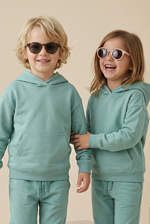 Basic Hooded Hooded Kangaroo Pocket Detailed Children's Sweatshirt 3-10 Years Ecru