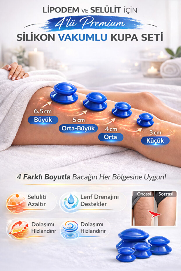 Silikon Vakumlu Kupa 4'lü Set