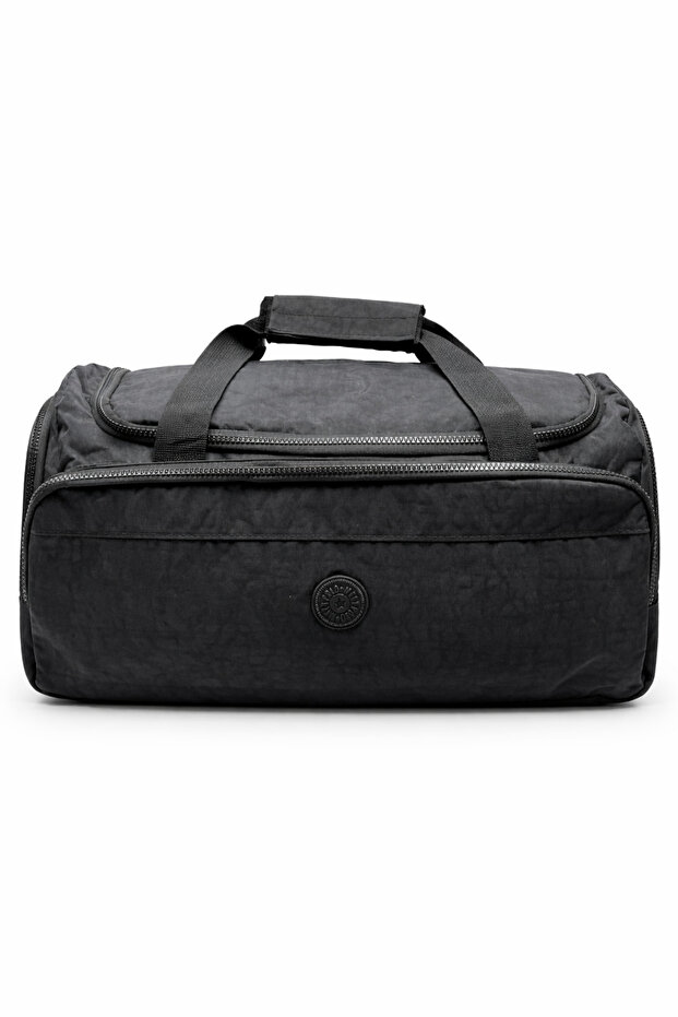 Black Unisex Long Strap Crinkle Fabric Sports & Travel Bag