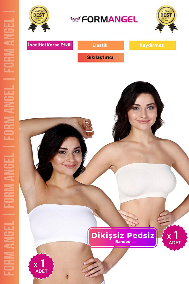 Women's Bandeo Seamless Gathering Basic Knitted Seamless Padless Bandeo Bustier Set of 2