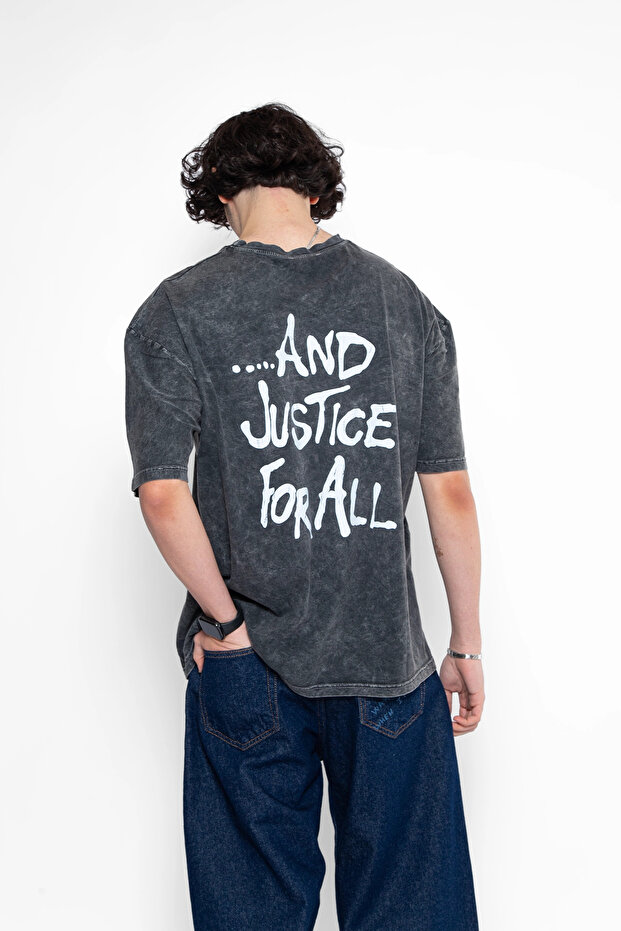 Metallica And Justice For All Printed Oversized Unisex Washed Black T-Shirt