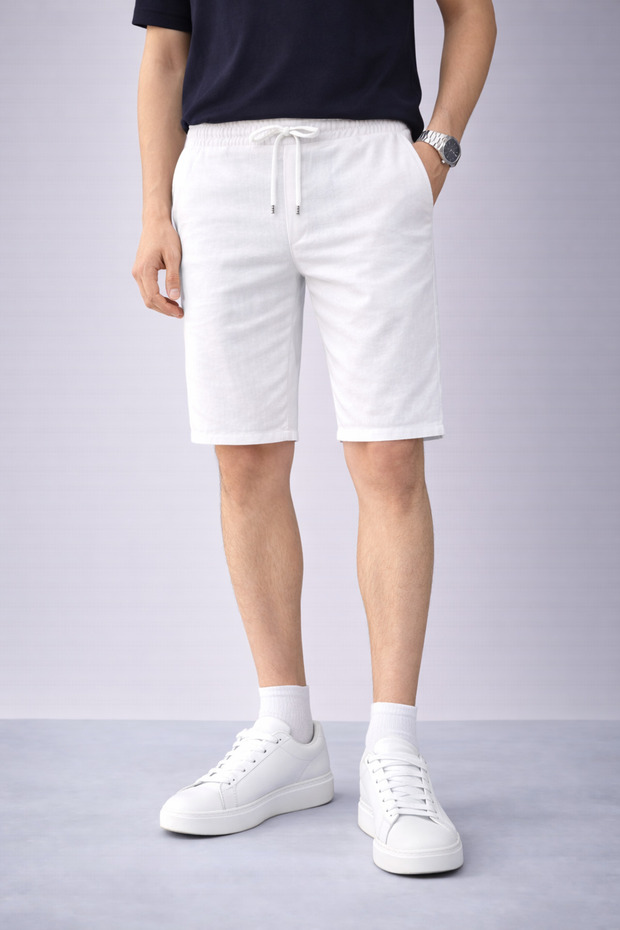 Men's Summer Cotton-linen Elastic Waist Pocket Shorts & Bermuda