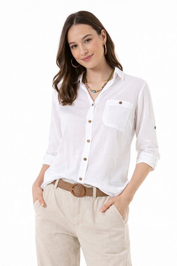 Voile Collar Single Pocket Detailed Shirt - 1570
