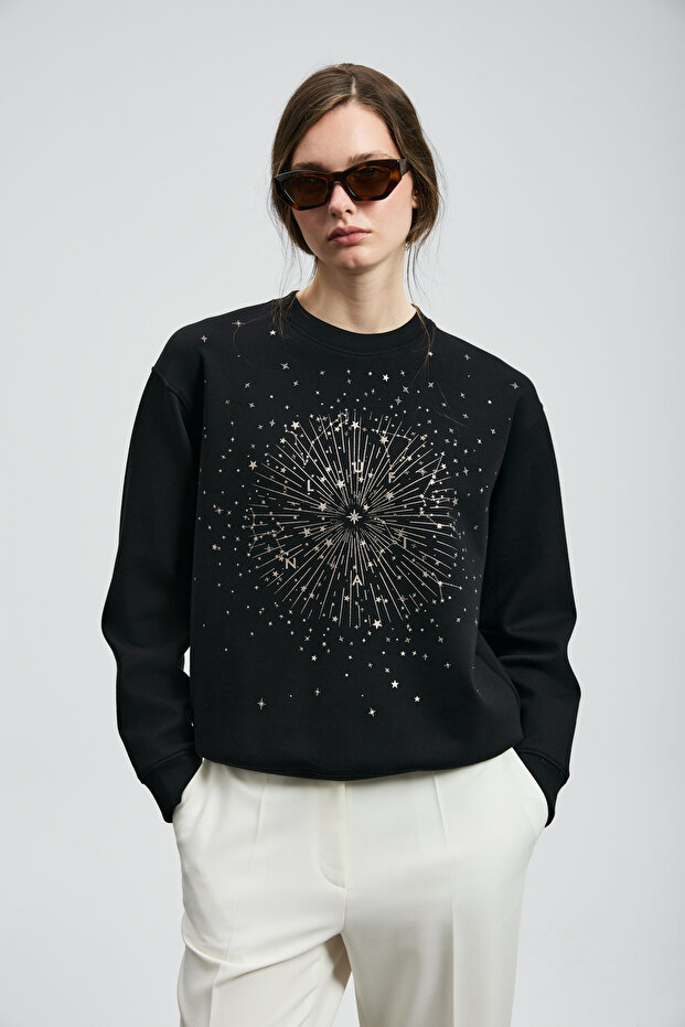 Star Kadın Örme Sweatshırt Siyah - 3