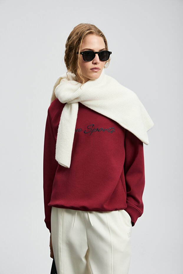 Ander Kadın Örme Sweatshırt Bordo - 3