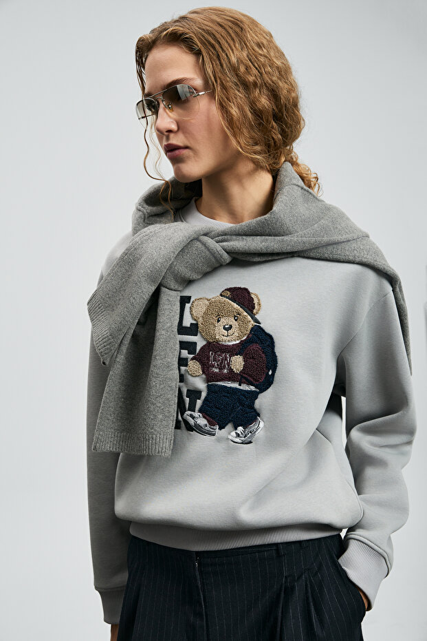 Dıamond Kadın Örme Sweatshırt Açık Gri - 3