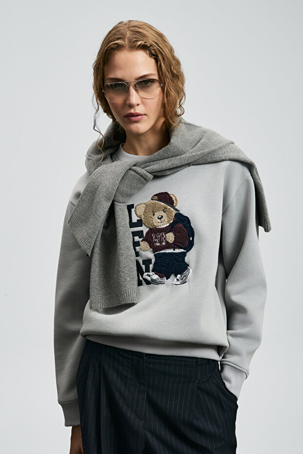 Dıamond Kadın Örme Sweatshırt Açık Gri - 4