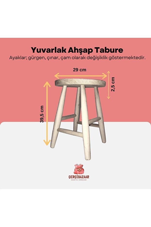 Yuvarlak Ahşap Tabure - 7