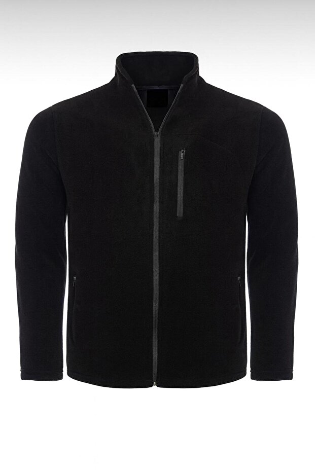 Unisex Black Fleece Full Zip 3 Pocket Outdoor Fleece Jacket