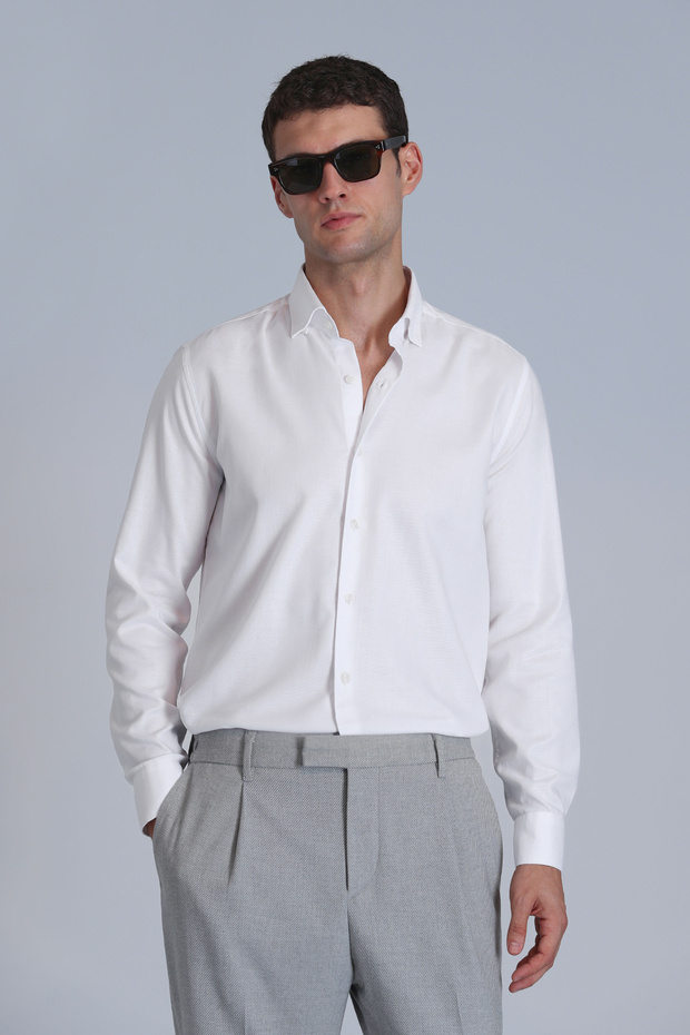 Barka Erkek Basic Gömlek Slim Fit Beyaz - 5