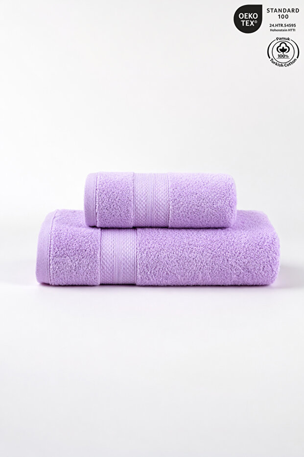2-Piece Bath Towel Set 100% Cotton Certified, Body Head Towel Set Lilac - 50X80 & 70X130Cm