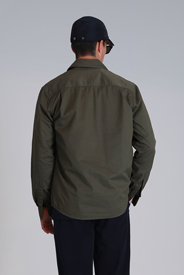 Lara Erkek Basic Gömlek Slim Fit Haki - 6