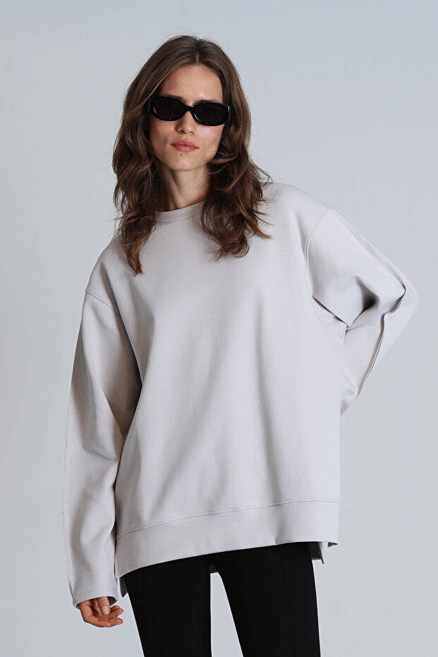 Sandra Kadın Örme Sweatshırt Bej - 5