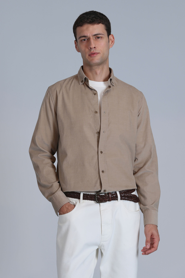 Water Erkek Basic Gömlek Slim Fit Bej - 5