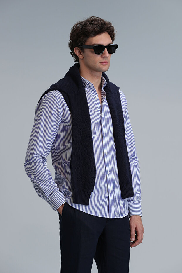 Warm Men's Basic Shirt Regular Fit Blue - 5