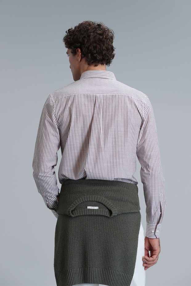 قميص بني بقصة عادية للرجال - موديل أساسي دافئ - 6