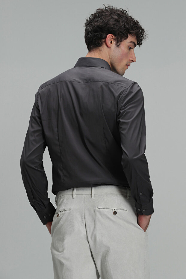Austın Erkek Basic Gömlek Slim Fit Antrasit - 6