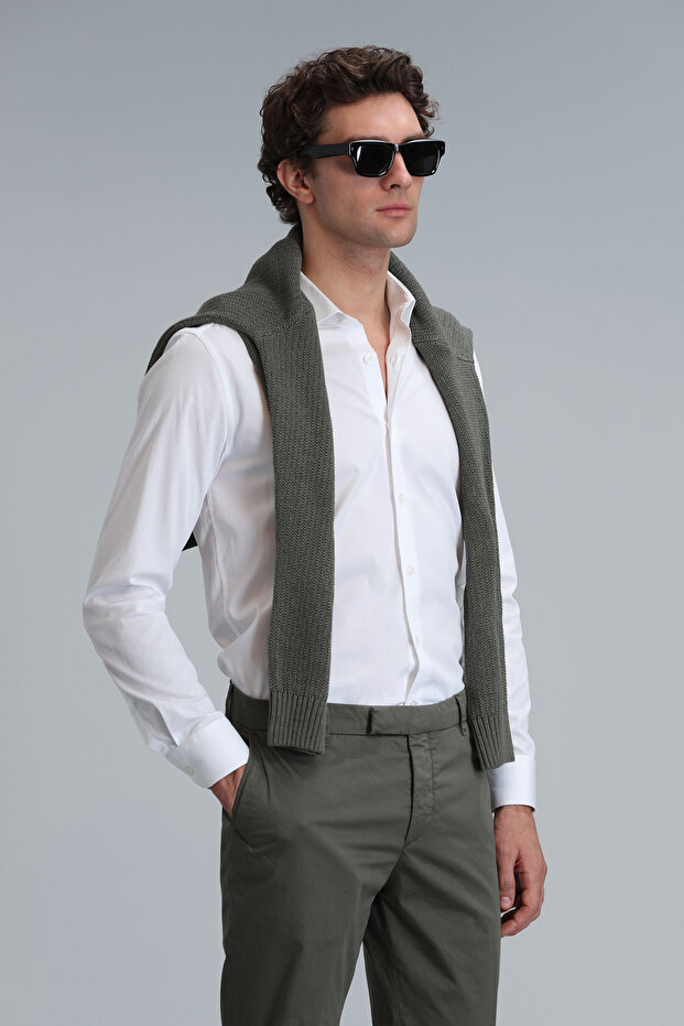 Mega Erkek Basic Gömlek Comfort Fit Beyaz - 5