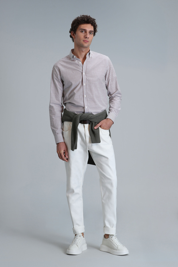 قميص بني بقصة عادية للرجال - موديل أساسي دافئ - 4