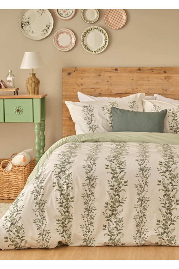 100% Cotton Ranforce Julia Single Duvet Cover Set Green (160X220 cm)