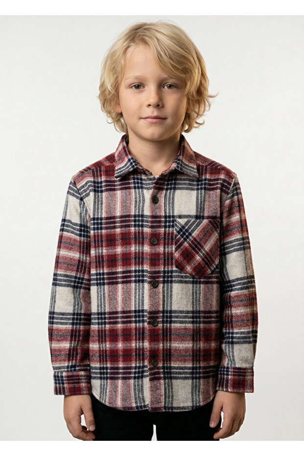 Boy's Cream Burgundy Lumberjack Shirt