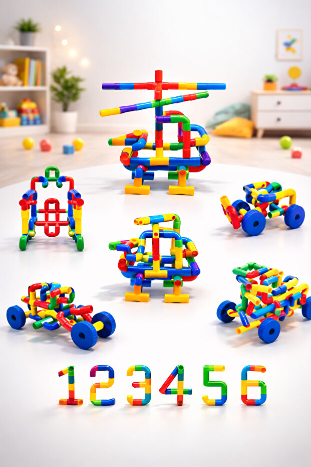 PAKİTO Blok Boru Puzzle Renkli Eğitici Birleştirme Oyuncak Seti 72 Parça