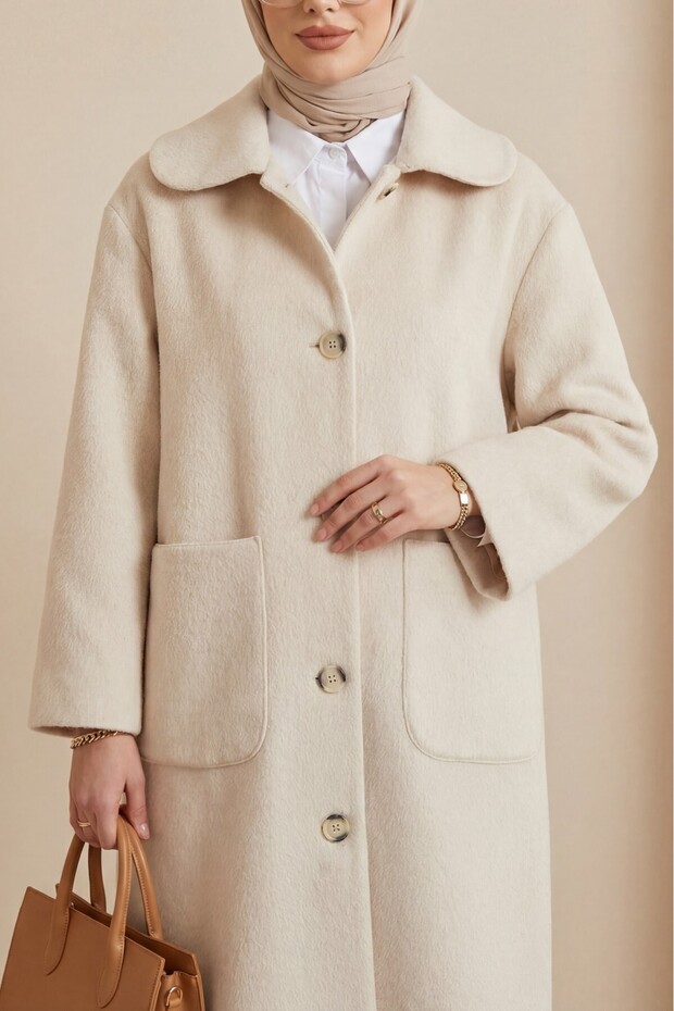 Buttoned Pocket Coat - Beige - 1
