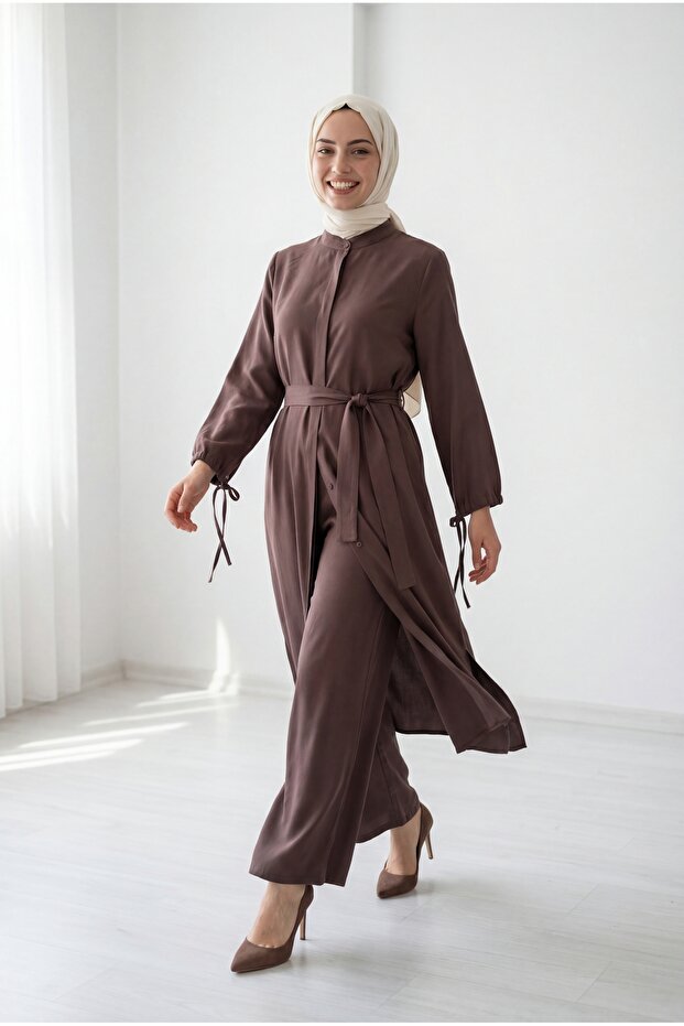 Algın Bilekleri Drawstring Long Trousers Suit-Ek592.4 Coffee