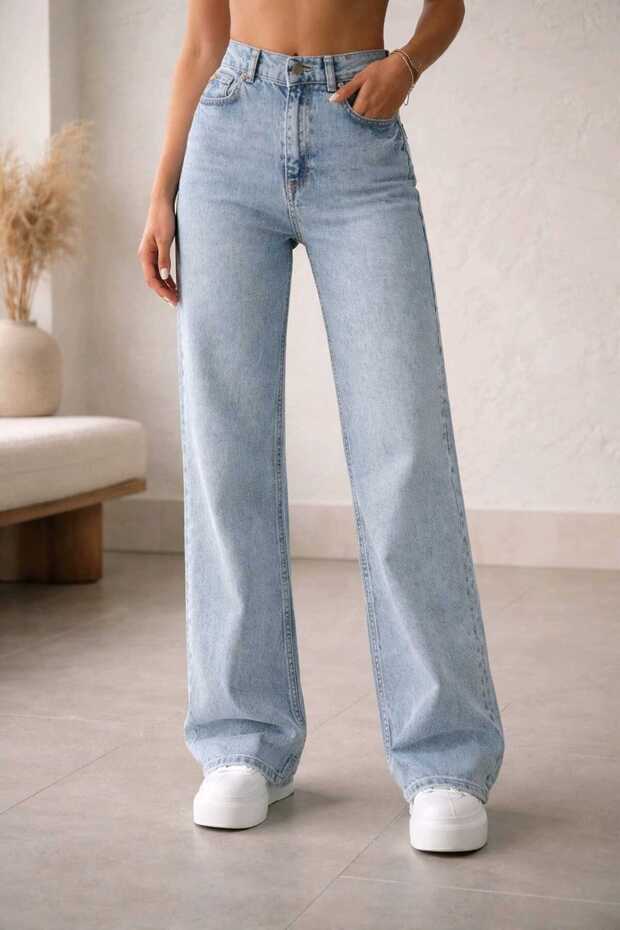 Bipa Super High 90's Snow Wash Blue Lycra Loose Jeans Palazzo Pants