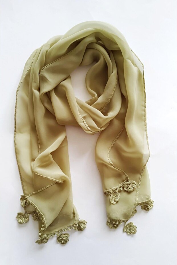 Embroidered Chiffon Scarf - 1