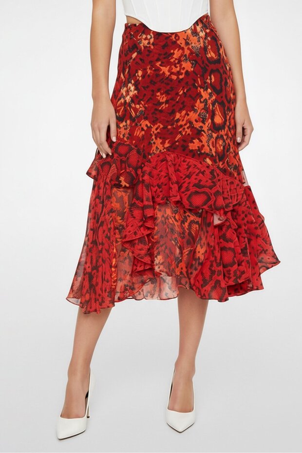 Women Allover Print Flounce Maxi Skirt, Multicolor