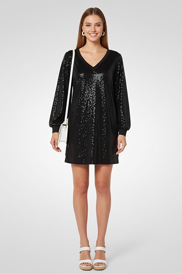 Women Embellished Mini Dress, Black