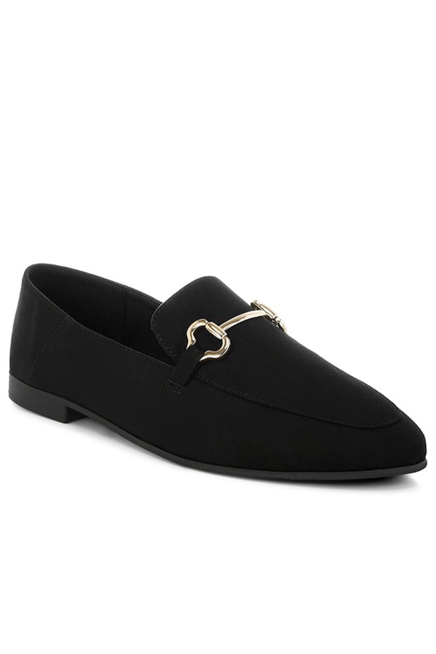 Women's Horsebit Embellished Flat Loafers in Black
